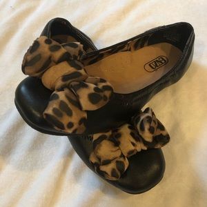 Enzo girls black ballet flat shoes with leopard bow
